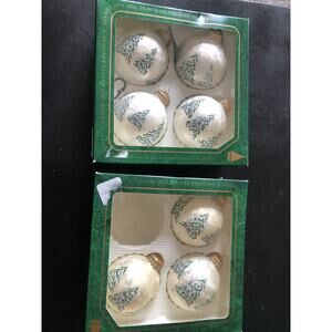 Christmas by Krebs Ornaments Stenciled White Trees Set of 7 in Box Vintage